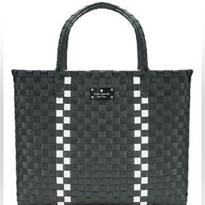 Kate Spade Beach Basketweave Tote Bag - Black with white stripes. NWT